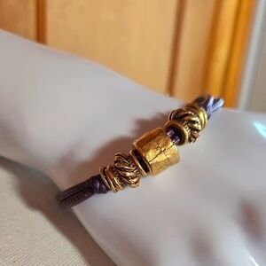 NWT Lizzy James Burnished Gold Bead Cord Bracelet